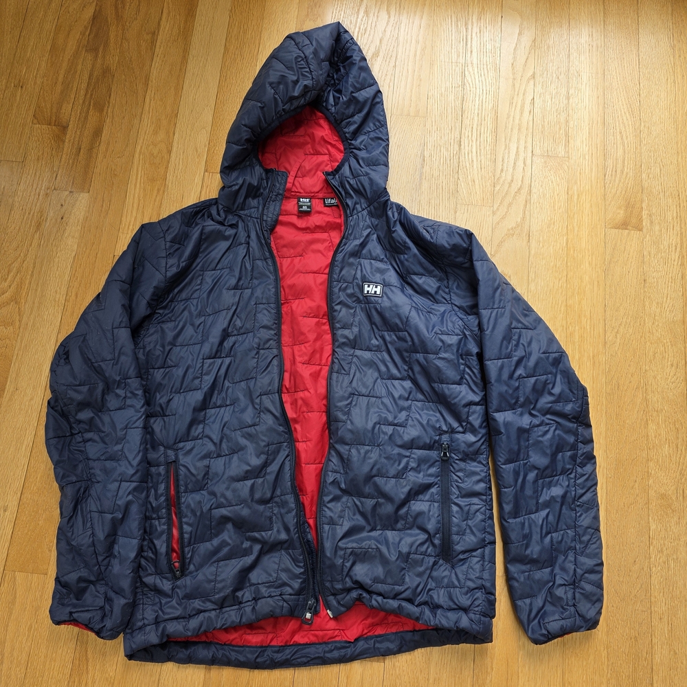 Helly Hansen Navy Hooded Puffer Jacket with Red Lining